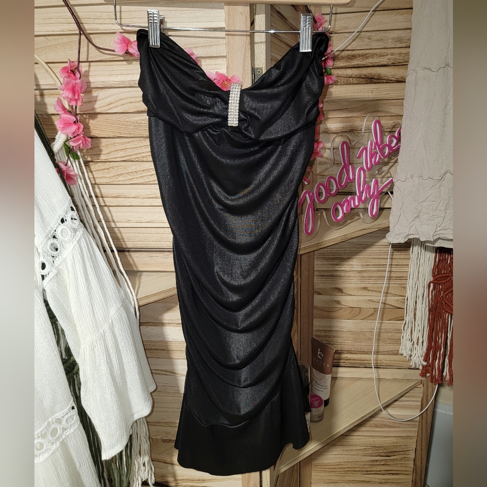 Sabora Strapless Black Dress with Embellishment | Size Small | Y2K